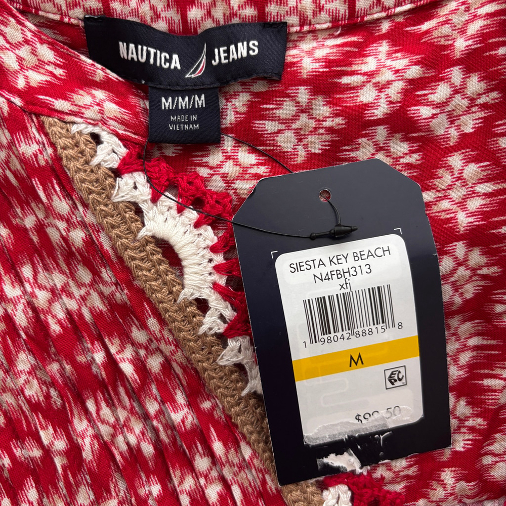 Nautica Jeans Women's Medium Red Crochet-Trim Flutter-Sleeve Mini Dress NWT - Picture 4 of 4